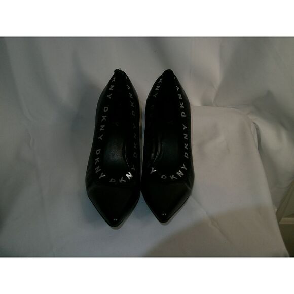 DKNY Black Leather Pointed-Toe Pumps with Logo Detail Classic Stiletto Heels 6M‎ - Picture 1 of 2